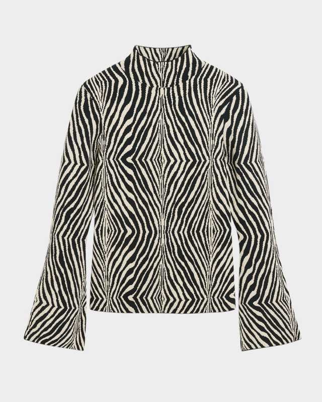 Bernie Mock-Neck Zebra Intarsia Sweater